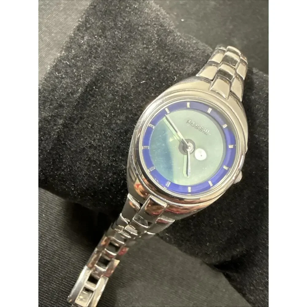 Women’s Fossil Big Tic Blue/Green ES9570 New Batteries 5.75” Band 24mm Case (G1)